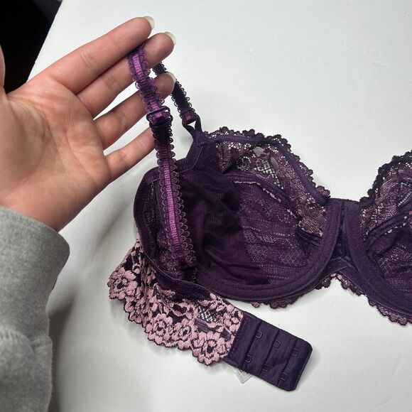 Wacoal Purple lavender scalloped floral Lace Unlined bra 34C  65191 - Picture 4 of 6